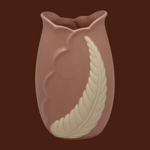1940s TRENTON ART POTTERY 405B Blush Pink Cream Fern Leaf Vase 8" Hollywood Glam